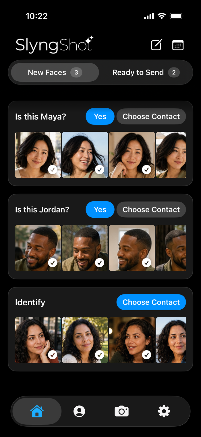 SlyngShot groups new faces for quick identification