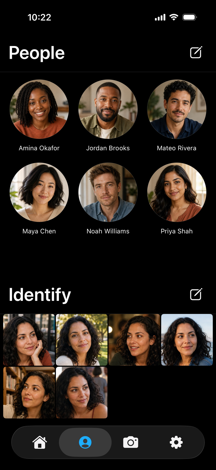 SlyngShot People library with identified and new faces